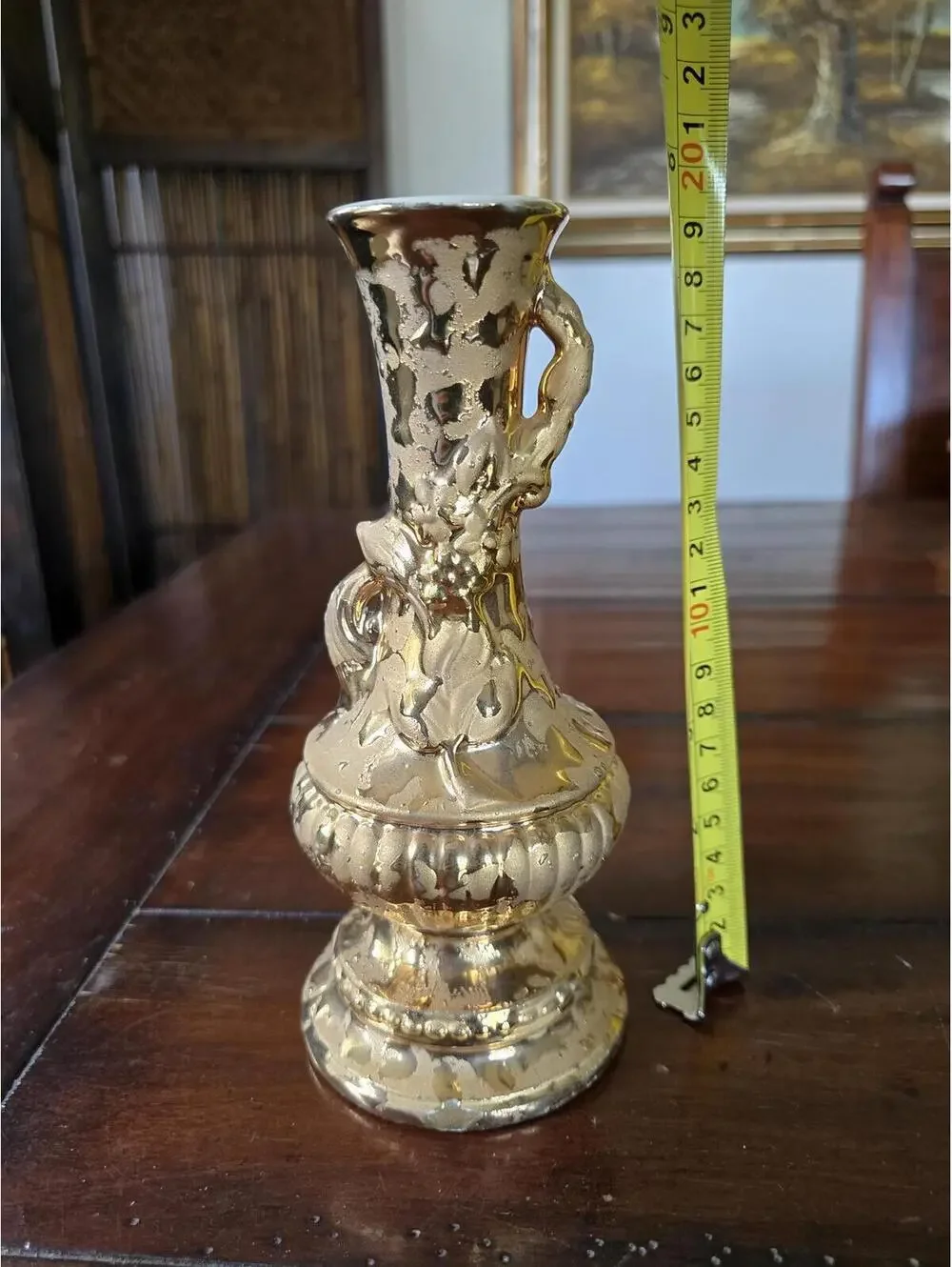 Vintage 24K Weeping Gold Vase | Hollywood Regency Ornate Dual Handle Urn
